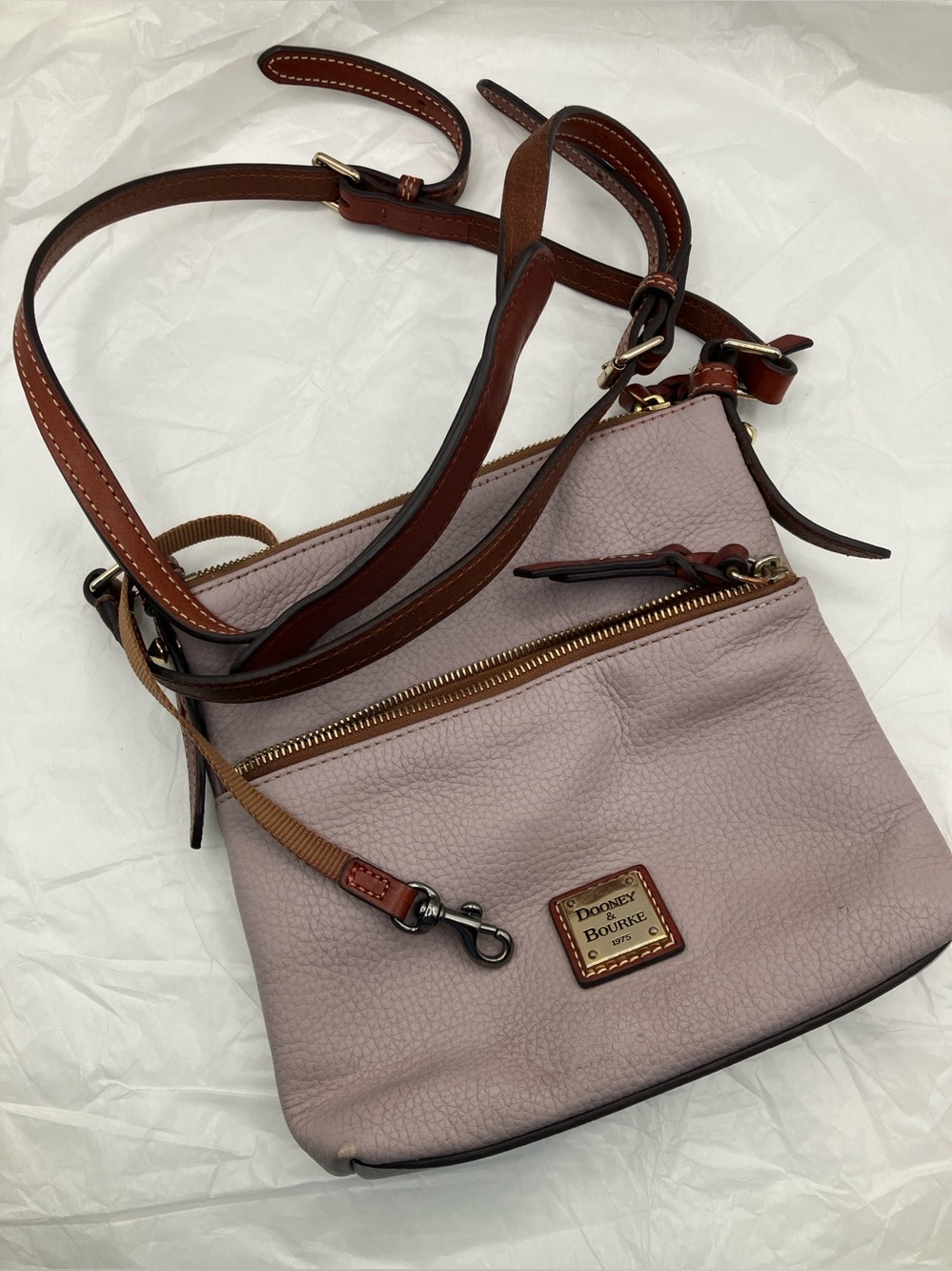 Dooney & Bourke Dusty Rose Pebble Leather Crossbody with Brown Trim